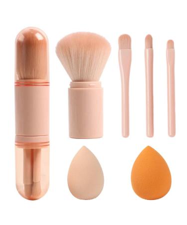 Bling Toman 4 in 1 Makeup Brush Set Travel Portable Brush, Eyeshadow Eye Lip Face Concealing Blush Foundation Brush With Cleaning&Storage Brush Scrubber Silicone Makeup Brush Cleaning Mat Perfect for Travel (pink)