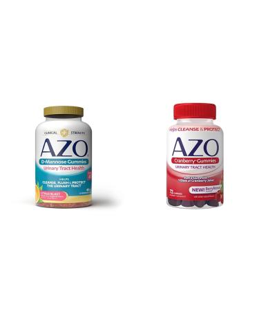 AZO Urinary Tract Health Gummies Bundle - D-Mannose 2000mg Citrus 40 Count and Cranberry 72 Count