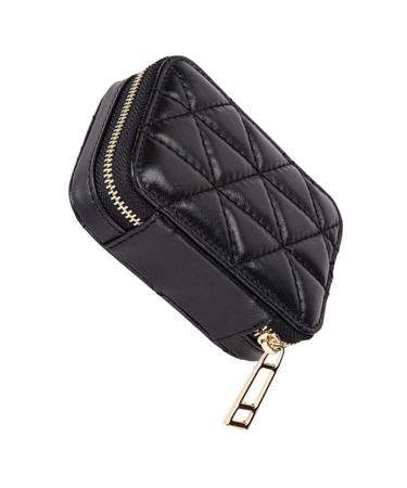 VALICLUD Purse Black Lipstick Case Genuine Leather Lipstick Case with Mirror Mini Cosmetic Jewelry Box Storage Lipsticks Holder Bag/Christmas & New year Gift Woman Wallet