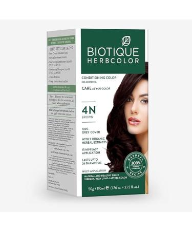 Bio_tiq_ue Herbcolor Conditioning Hair Colour | Ammonia Free Brown 4N | 9 Organic Herbal Extracts | Natural Shine | 50g + 110ml - Buy Online on GoSupps.com
