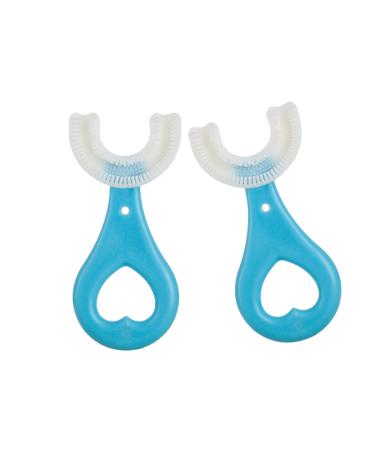 SATIS Silicone U-Shaped Kids Toothbrush Lovely Kids Training Toothbrush Tools for Kids 2-6 Years 2 PCS Color Blue.
