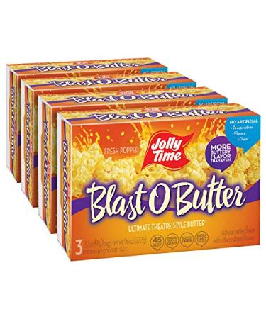 JOLLY TIME Gourmet Microwave Popcorn Gluten Free Non-GMO 4 Pack 3 Count Boxes (Blast O Butter)