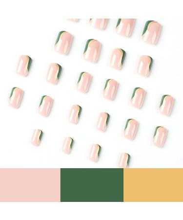 BABALAL Green Swirl Square Press on Nails - 24 Pcs Short Fake Nails for Women and Girls | Squoval Acrylic Nails with Glue - NAILX13 - Buy Online on GoSupps.com