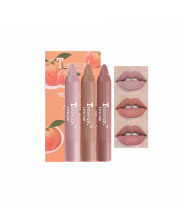 Xiahium 3Pcs Crayon Lipstick Set Matte Velvety Nude Waterproof Long Lasting High Pigmented Fruit Lip Liner Lip Pencil Makeup for Women 3 PC A