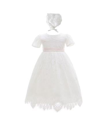 Leideur Baby Long Christening Gowns White Baptism Dress Special Occasion Dresses for Girls Birthday 12-18 Months White