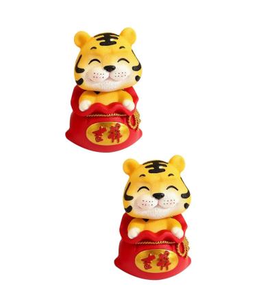 Beavorty 2 Pcs Year of The Tiger Bobble Head Ornament Festive Tiger Toy Wild Car Ornaments Dashboard Animal Doll Good Luck Figurines Desktop Ornaments Spring To Rotate Souvenir Cake Resin Red 1x2pcs 6X6X9.5CMx2pcs