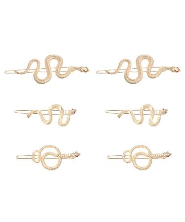Lurrose 6pcs Bobby Side Barrette Snap Accessory- Shaped Clips Bohemia Hairpins Vintage Gifts Design Hairwear Girl Metal Clip Golden Outdoor Headdress Snake Simple Womens Hair Clips 8.5x3cmx2pcs Goldenx2pcs