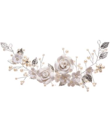 Flower Bride Headband Pearl Rhinestones Headpiece Leaf Crystal Hair Vine Silver Hair Band Wedding Headdress Bridesmaid Hair Accessories for Women Gift Evening Prom Party (silver) - Buy Online on GoSupps.com