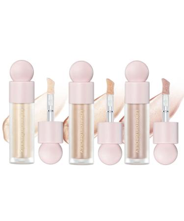 3Pcs Liquid Highlighter Stick Liquid Luminizer Makeup Liquid Illuminator Face Highlighter Liquid Luminizer Shimmer Stick with Cushion Applicator  Natural Looking for Face Body(010203)