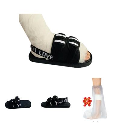 Post Op Shoe with Waterproof Leg Cast Cover Retractable and Adjustable Shoelaces Unisex No Difference Between Left and Right Feet 2-in-1 design Black (M) Medium