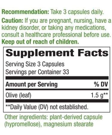 Nature's Way Olive Leaf Extract 1500mg - 100 Capsules | Premium Herbal Supplement - Buy Online on GoSupps.com