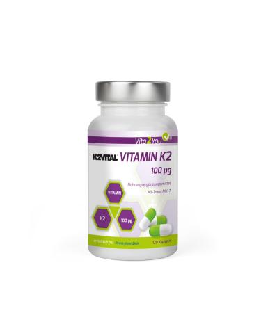 Vita2You Vitamin K2 - 100 g - 120 capsules - K2VITAL - MK-7 - 99.7% All Trans - Premium quality from Kappa - Made in Germany