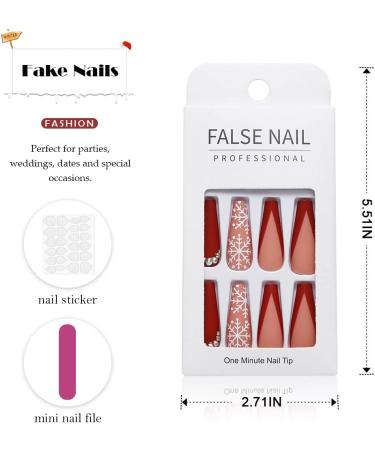 Handcess Christmas False Nails Long Red Snowflake Press On Nails - 24Pcs - Buy Online on GoSupps.com