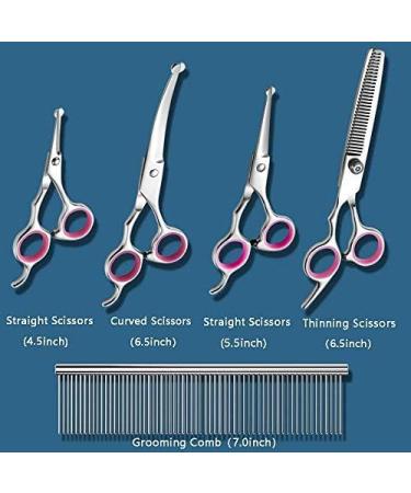 Zwini Pet Grooming Scissors Set 5 in 1 Stainless Steel Pet Trimmer Kit Pet Grooming Scissors Set Hair Care for Dog Cat With 7.5-inch Cutting Scissors Thinning Shear Curved Scissors Grooming Comb - Buy Online on GoSupps.com
