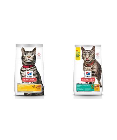 Hill's Science Diet Adult Urinary & Hairball Control Dry Cat Food Chicken Recipe 3.5 lb Bag & Dry Cat Food Adult Perfect Weight for Healthy Weight & Weight Management Chicken Recipe 3 lb Bag