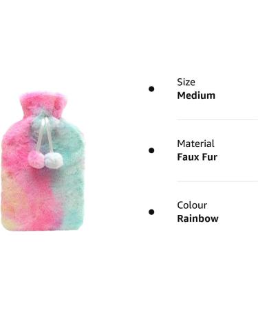 Olivia Rocco Rainbow Tie Dye Faux Fur Hot Water Bottle with Pom Poms - Thermotherapy Plush Fleece Hand & Feet Warmer for Pain Relief - Winter Gift - Buy Online on GoSupps.com