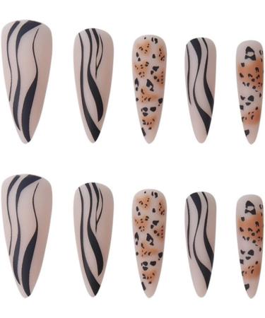 JUSTOTRY 24 Pcs Swirl Stiletto Fake Nails - Long Black French Press on Nails with Leopard Almond Patterns - Extra Long False Nails with Glue for Women's Nail Art - Buy Online on GoSupps.com