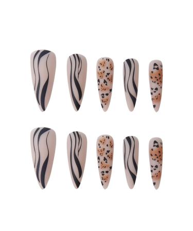 Justotry 24-Piece Swirl Stiletto Nails - Black French Press-On & Leopard Almond Art Fake Nails for Women - Buy Online on GoSupps.com