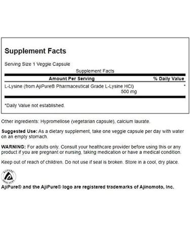 Buy Swanson Amino Acid Ajipure L-Lysine 500mg - 90 Veg Capsules (4 Pack) | Pharmaceutical Grade | International Shipping - Buy Online on GoSupps.com