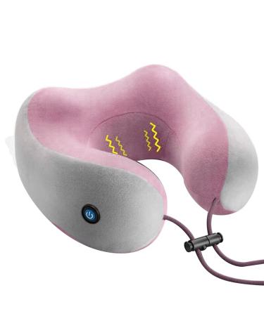 Ikasus massage cushion 3D electrical neck massage device for neck muscle pain relief U-shaped massage pillows with rotating massage heads tiredness alleviate relax for car and office gray pink TP-0117b