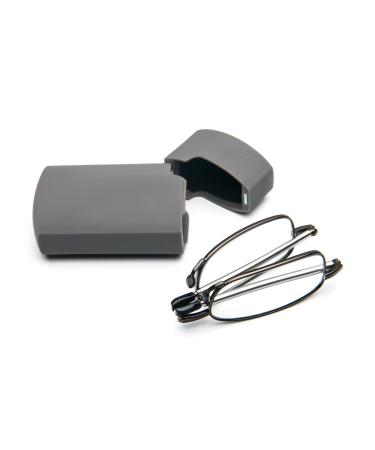Cokobin foldable reading glasses made of stainless steel mini anti-blue long help for women and men reading aid with hard shell case (gray +2.5) gray +2.5