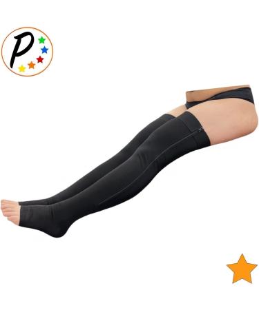 Thigh High Open Toe Compression Stockings 15-20 mmHg with YKK Zipper - Moderate Support in Black | International Shipping Available - Buy Online on GoSupps.com