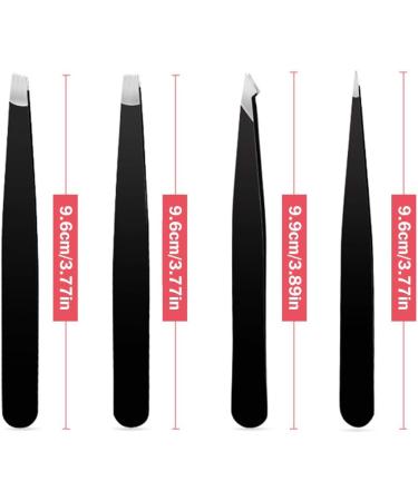 4pcs Stainless Steel Eyebrow Tweezers Set - Hair Removal Tools with Travel Case (Black) | International Shipping - Buy Online on GoSupps.com