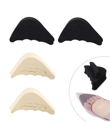 4 Pairs Reusable Shoe Adjustable Toe Plug Shoe Toe Filler Inserts for Shoes Too Big (Black 2 Pair+ Beige 2 Pair)