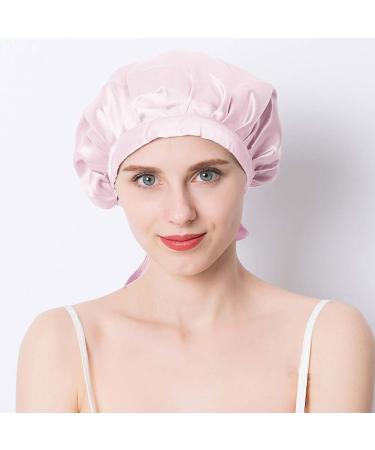 SOLUSTRE Hair Protection Cap | Adjustable Silk Bonnet & Satin Sleep Cap for Hair Care - One Size Pink & White - Buy Online on GoSupps.com