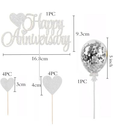 Elicola Happy Anniversary Cake Topper Decorations Glitter Wedding Anniversary Cake Topper Supplies Party Cake Decor Silver - Buy Online on GoSupps.com