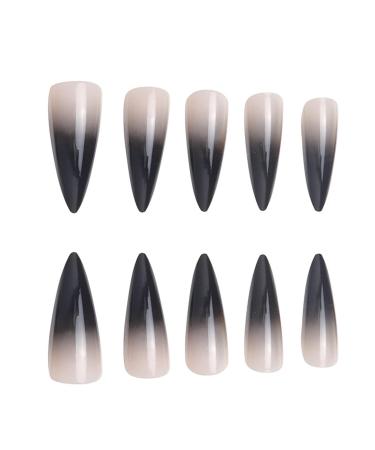 Justotry 24 Pieces Black Stiletto Nails - Gradient French Press On Almond Fake Nails for Women | Perfect for Nail Art - Buy Online on GoSupps.com