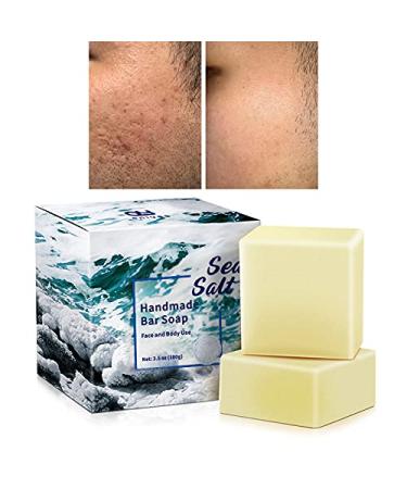 2 PK- ONIYEA Sea Salt Soap 3.5 Oz Each, Exfoliating Acne Deeply Clean Problem Skin, Natural Goat's Milk, All Skin Types, Face Wash Body Wash Skincare, Women Men Gift