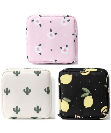 gofidin 3 Pack Cartoon Sanitary Storage Bags Cushion Clip Wallet Bag Towel Napkin Credit Card Coin Clip Student Portable Sanitary Cotton Storage Pouch