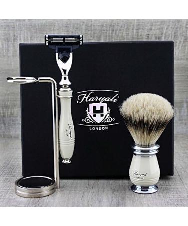 Ultimate 3 Edge Shaving Razor Set | Pure Silver Tip Badger Brush Stand & Alum Pencil - Perfect Men's Shaving Kit for a Superior Grooming Experience - Buy Online on GoSupps.com