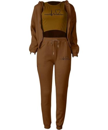 Shop Women's Long-Sleeved Jogging Suit Set | Hooded Sweater & Pants | Stylish Leisure Sportswear - Brown XL - Buy Online on GoSupps.com