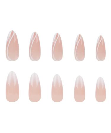 Dudulanni 24 Pcs Medium Nude White Ombre Press on Nails with Glue - Stylish Fake Acrylic Nails for Women - Buy Online on GoSupps.com