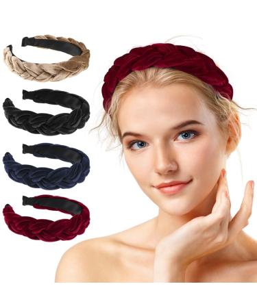Newofview 4 pieces with a hair-ripped headband wide hair ripe vintage hair tires fashion front ligaments for women fashion hair accessories for women girls (black+red wine+navy blau+camel)