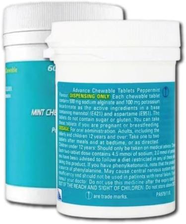 GAV Advance Mint Chewable Tablets 60 Pack Mint Acid Reflux & Heartburn - 2 Pack