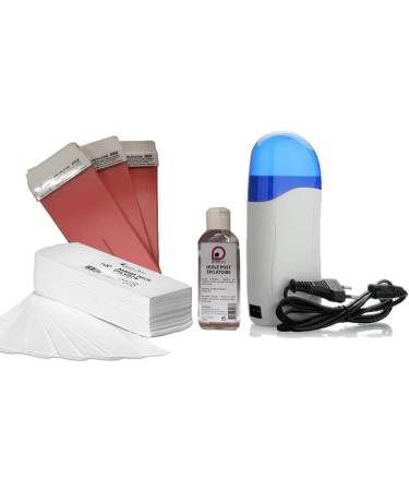 Hair Removal Kit with Warm Wax Device & Aftercare Oil - 3 Pink Cartridges & 100 Strips - International Shipping Available - Buy Online on GoSupps.com