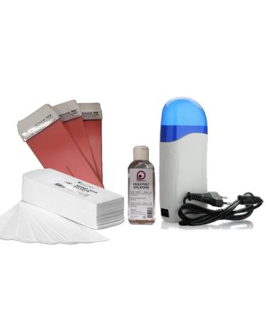 Kit for hair removal with warm wax device + 3 pink wax cartridges + 100 hair removal strips + 1 bottle of aftercare oil 100 ml