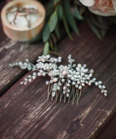 Kercisbeauty Wedding Bridal Bridesmaids Mint Green Beads Comb Bridal Silver Hair Comb Headpiece Long Curly Bun Hair Accessories Rustic Wedding - Buy Online on GoSupps.com