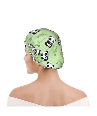Bamboo Reusable Shower Cap with Sketch Panda Design | Waterproof Double Layer Bathing Hat for Women, Kids, and Men - Buy Online on GoSupps.com