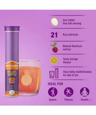 Daily Multivitamins (20-Day Pack Tasty Orange Flavor) 21 Fast-Acting Vitamins & Minerals with VIT C D and Iron for Immunity Energy & Heart Health | Suitable for Both Men & Women - Buy Online on GoSupps.com