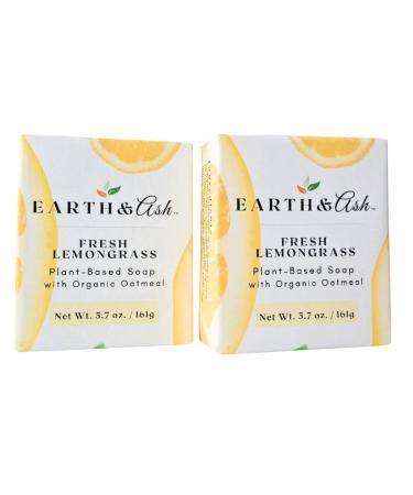 Earth & Ash Natural Soap Bar | Fresh Lemongrass | Plant Based | Certified Organic Oils & Butters | Clean Ingredients | Nourish Your Skin | 100% Pure Essential OIls | 2 Pack | 5.7 oz.