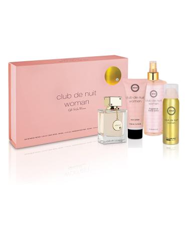 Armaf Club De Nuit for Women 4-Piece Set (3.6 Eau De Parfum + 3.4 Body Lotion + 1.7 Body Spray + 8.4 Body Mist) 4.23 Fl Oz (Pack of 4)
