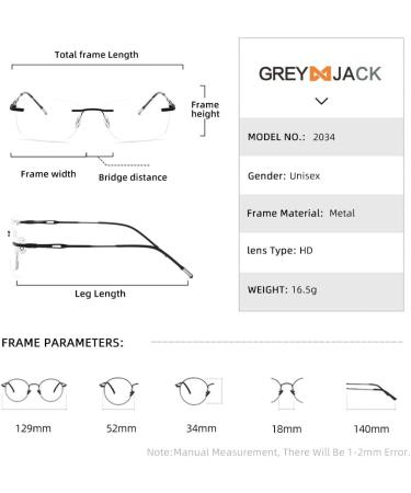 PARWANA Rimless Retro Reading Glasses +350 | Large Blue Light Blocking Computer Eyewear | Anti Glare Flat Light Mirror | International Shipping Available - Buy Online on GoSupps.com