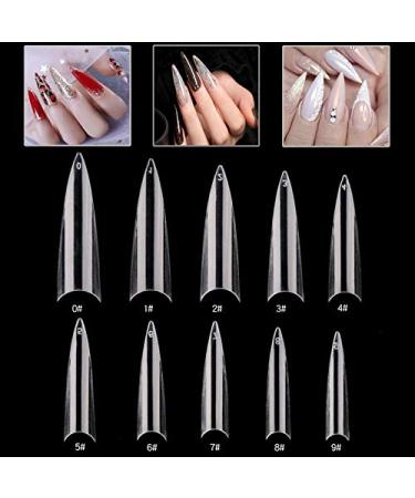 MWoot 600 Long Stiletto Nail Tips - Sharp End Fake Fingernails for DIY Nail Studios | 10 Sizes (Clear) - International Shipping Available - Buy Online on GoSupps.com