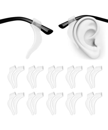 PTSLKHN Soft Silicone Eyeglass Ear Hooks, 10 Pairs of Non-Slip Eyeglasses Ear Grips for Glasses, Sunglasses, Reading Glasses Clear