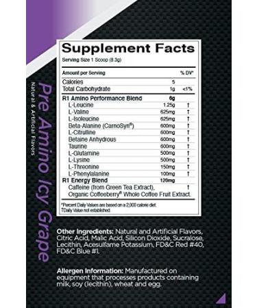 R1 Pre Amino - Juicy Grape 30 Servings | 249g Energy & Recovery Supplement - Best International Shipping - Buy Online on GoSupps.com