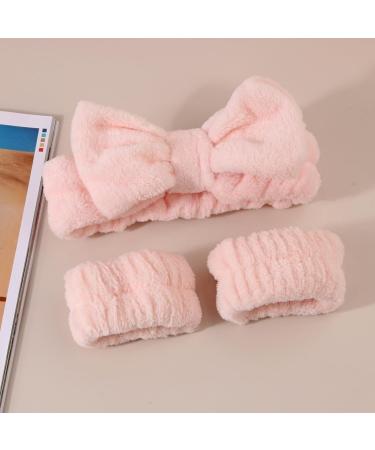JSGHGDF 1set Elastic Women Shower Hairband & Wristband Cute Bowknot Plush Face Wash Hairband Home Makeup Headband Wristband Pink 3piece set - Buy Online on GoSupps.com